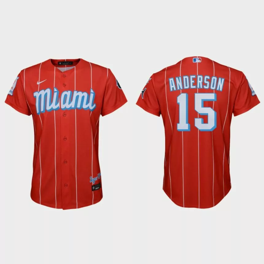 Youth Miami Marlins #15 Brian Anderson Red 2021 City Connect Replica Jersey