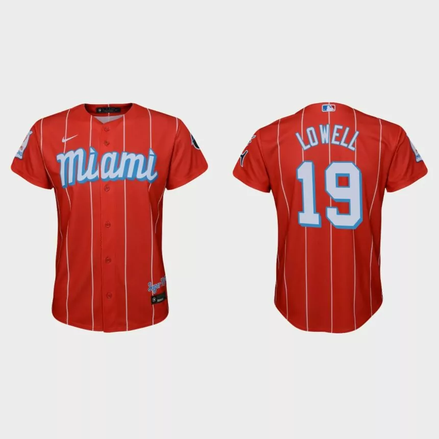 Youth Miami Marlins #19 Mike Lowell Red 2021 City Connect Replica Jersey