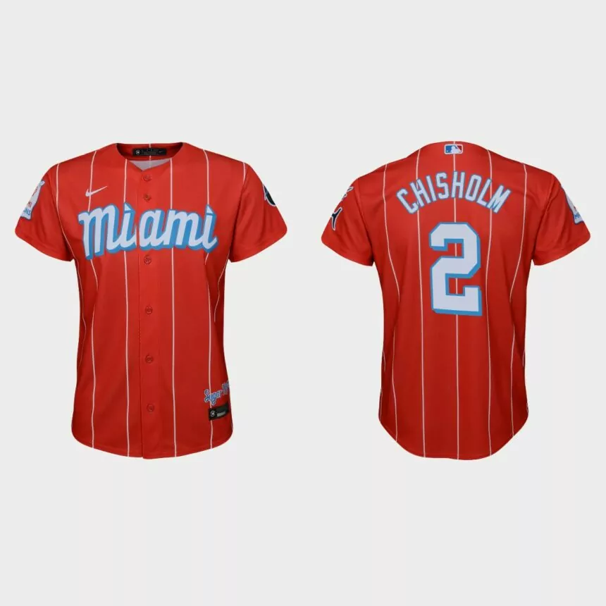 Youth Miami Marlins #2 Jazz Chisholm Red 2021 City Connect Replica Jersey