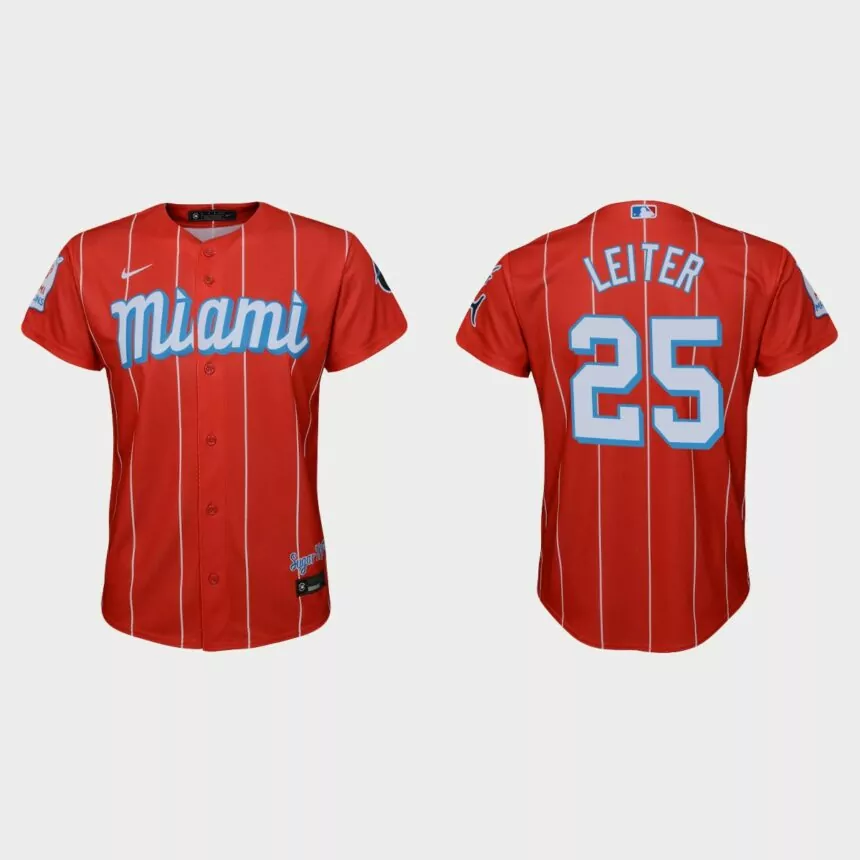 Youth Miami Marlins #25 Al Leiter Red 2021 City Connect Replica Jersey