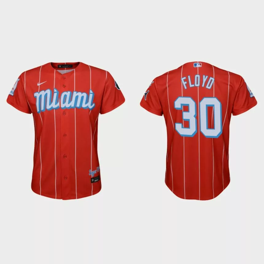 Youth Miami Marlins #30 Cliff Floyd Red 2021 City Connect Replica Jersey