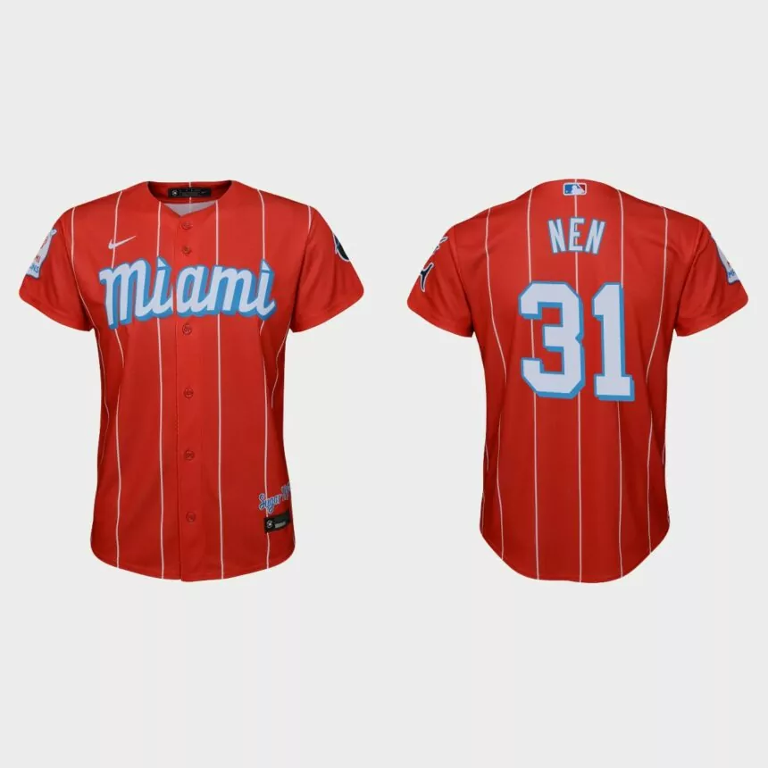 Youth Miami Marlins #31 Robb Nen Red 2021 City Connect Replica Jersey