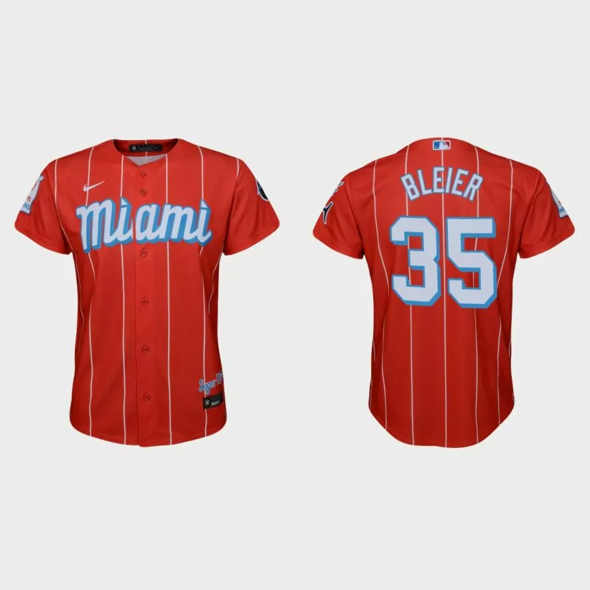 Youth Miami Marlins #35 Richard Bleier Red 2021 City Connect Replica Jersey