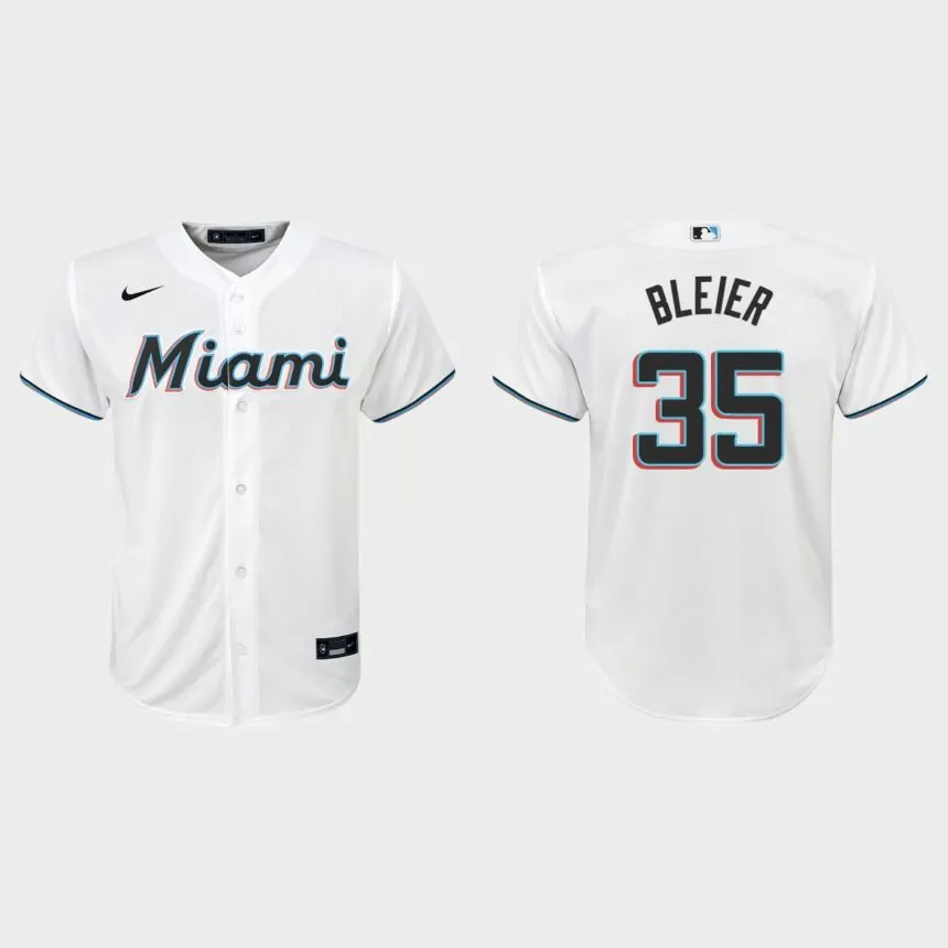 Youth Miami Marlins #35 Richard Bleier White Replica Home Jersey