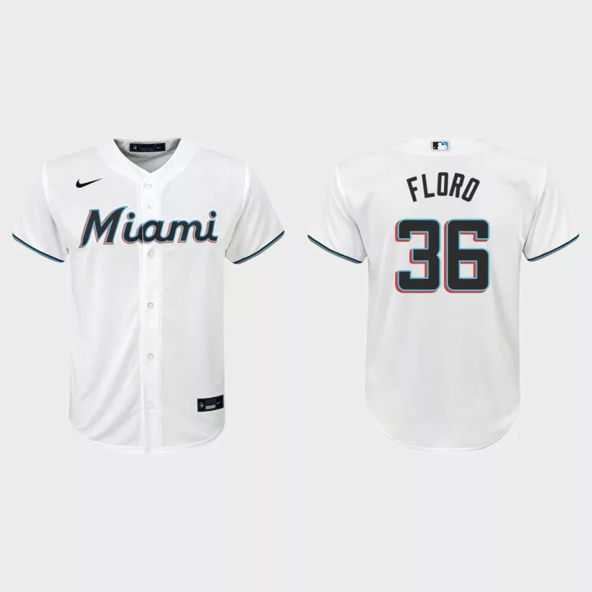 Youth Miami Marlins #36 Dylan Floro White Replica Home Jersey