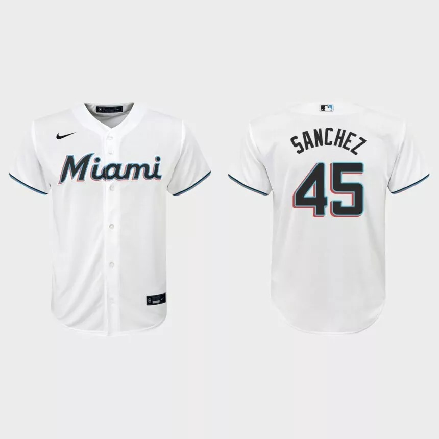 Youth Miami Marlins #45 Sixto Sanchez White Replica Home Jersey