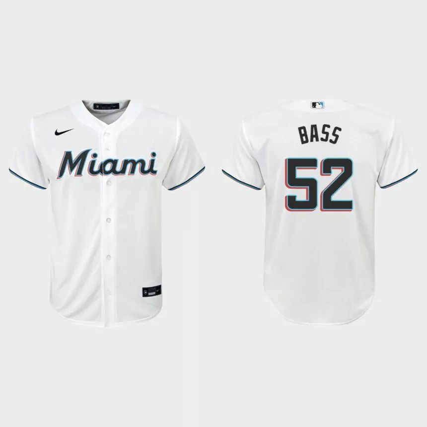 Youth Miami Marlins #52 Anthony Bass White Replica Home Jersey