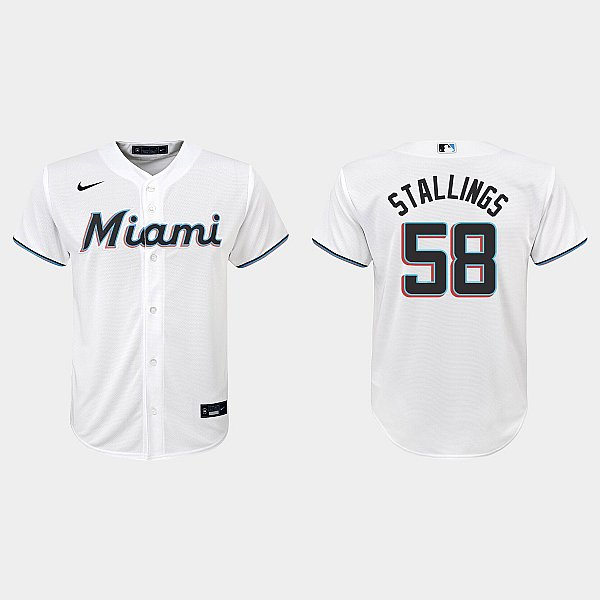 Youth Miami Marlins #58 Jacob Stallings Nike White Replica Home Jersey
