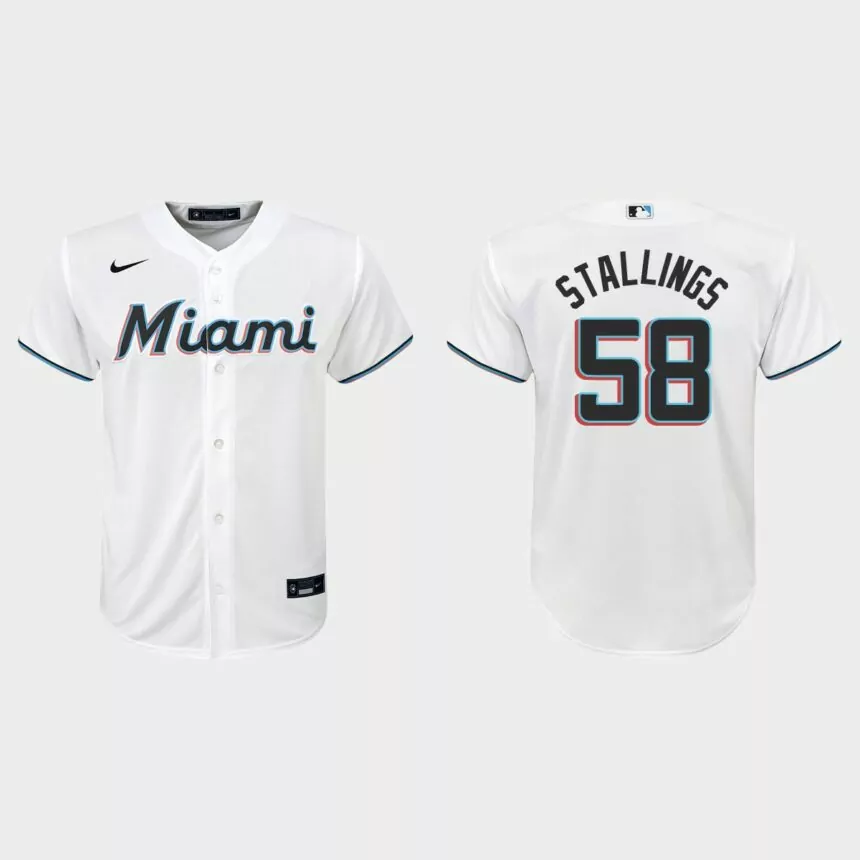 Youth Miami Marlins Jacob Stallings White Replica Home Jersey