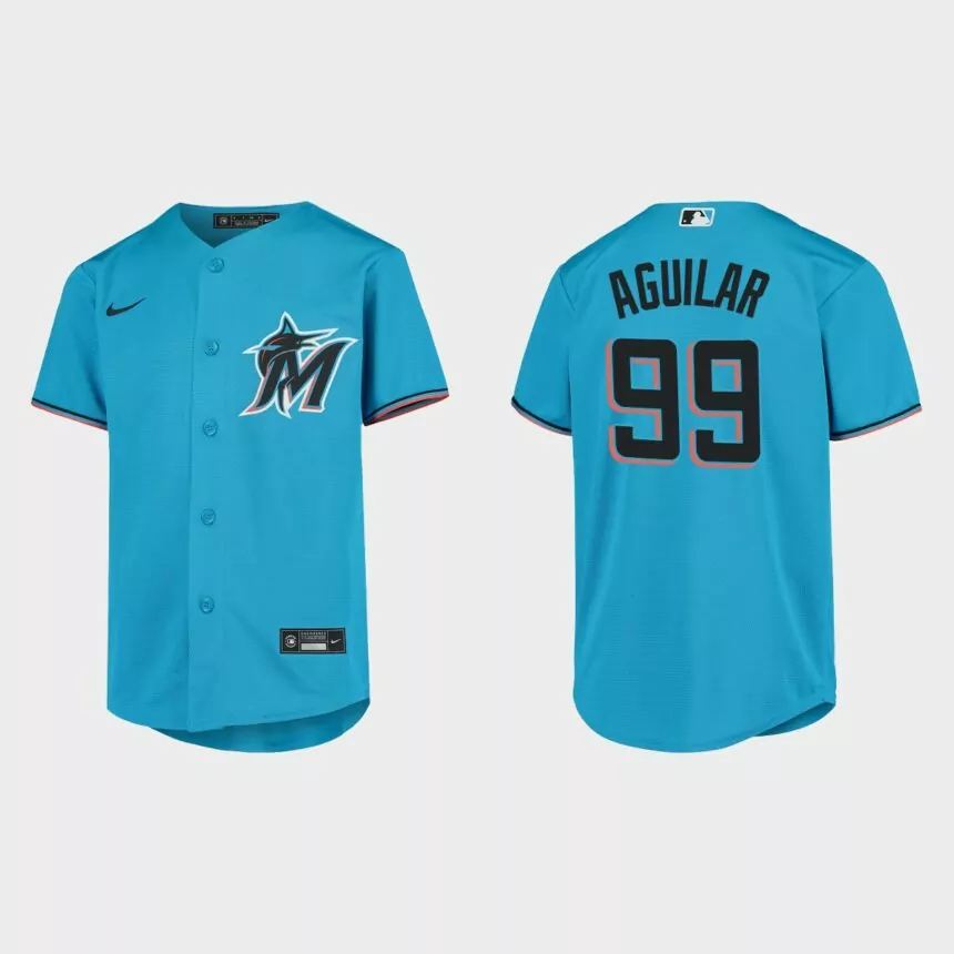 Youth Miami Marlins Jesus Aguilar Blue Replica Jersey