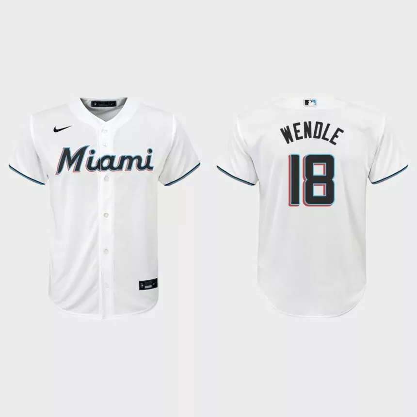Youth Miami Marlins Joe Wendle White Replica Home Jersey
