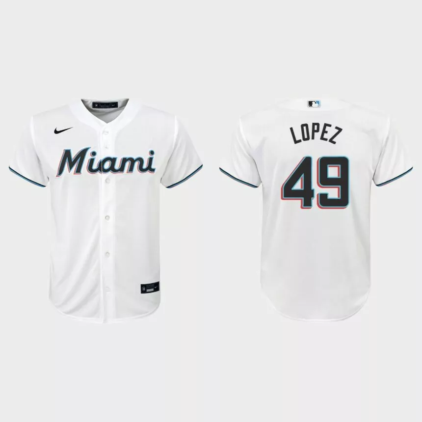 Youth Miami Marlins Pablo Lopez White Replica Home Jersey