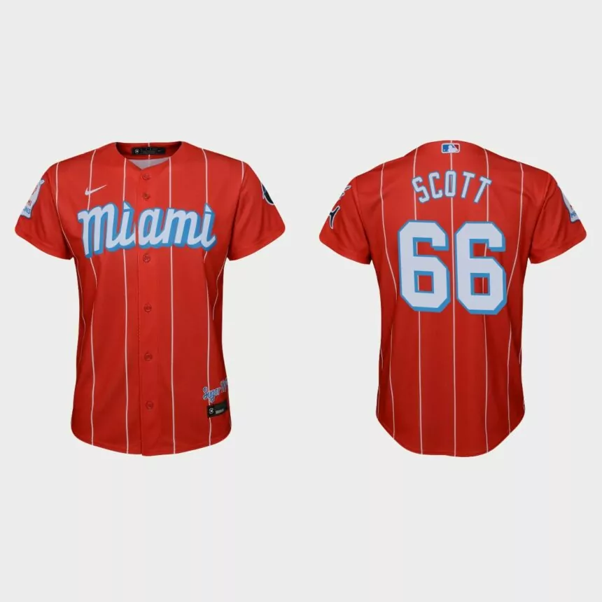 Youth Miami Marlins Tanner Scott Red City Connect Replica Jersey
