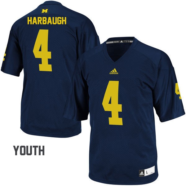 Youth Michigan Wolverines #4 Jim Harbaugh Navy Football Jersey