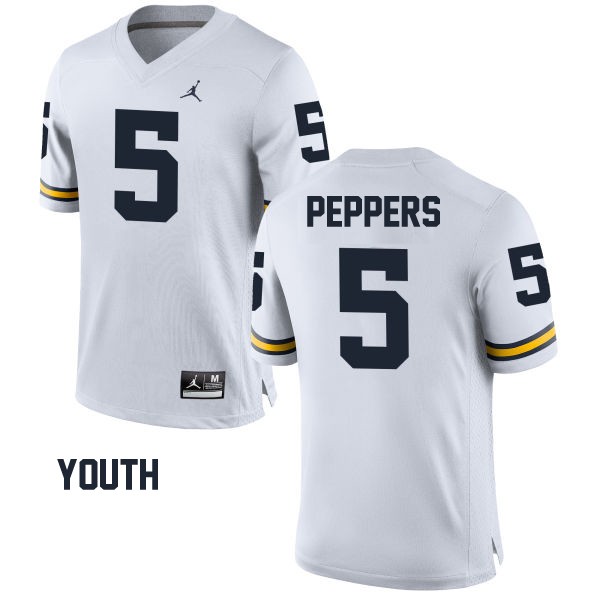 Youth Michigan Wolverines #5 Jabrill Peppers White Football Jersey