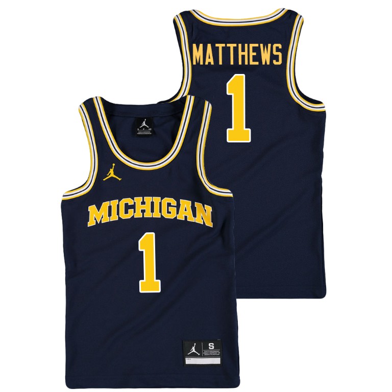 Youth Michigan Wolverines Navy Charles Matthews College Basketball Jordan Replica Jersey