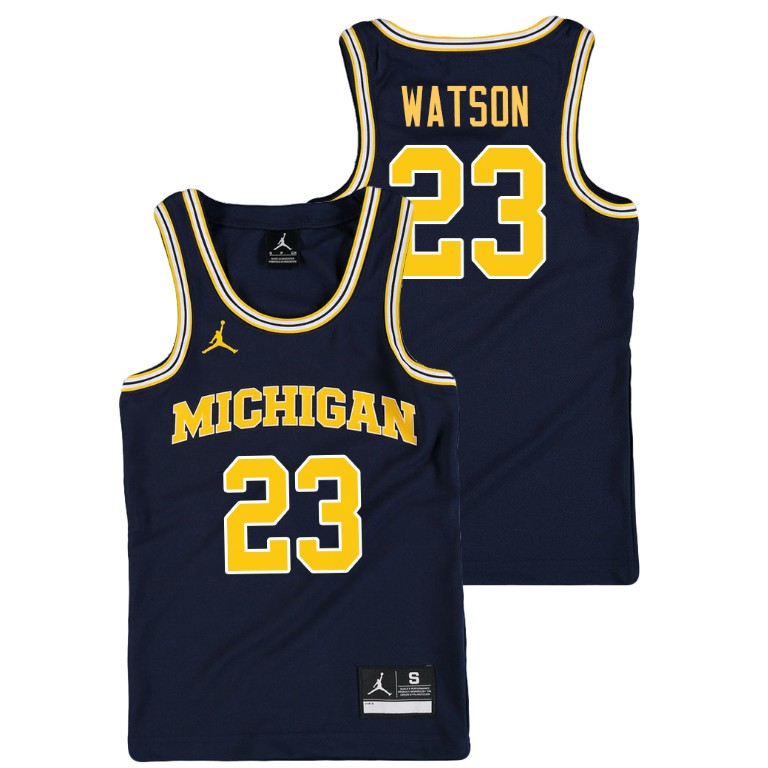 Youth Michigan Wolverines Navy Ibi Watson College Basketball Jordan Replica Jersey