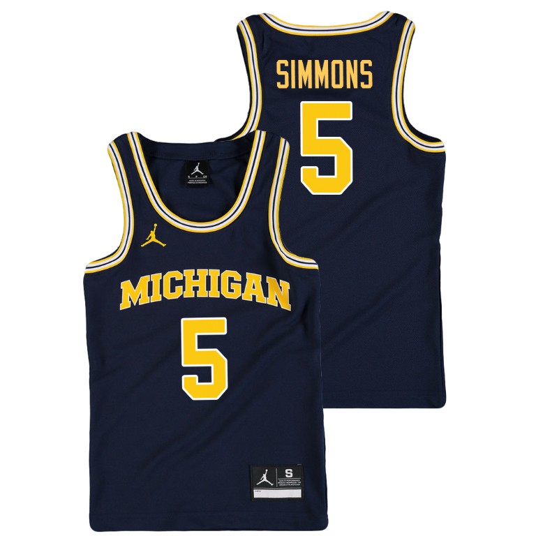 Youth Michigan Wolverines Navy Jaaron Simmons College Basketball Jordan Replica Jersey