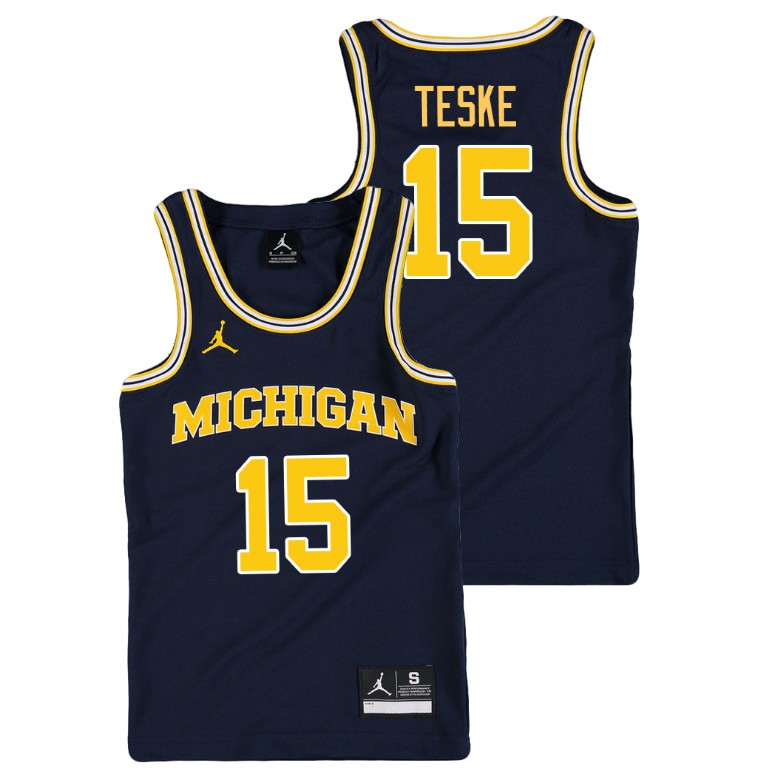 Youth Michigan Wolverines Navy Jon Teske College Basketball Jordan Replica Jersey
