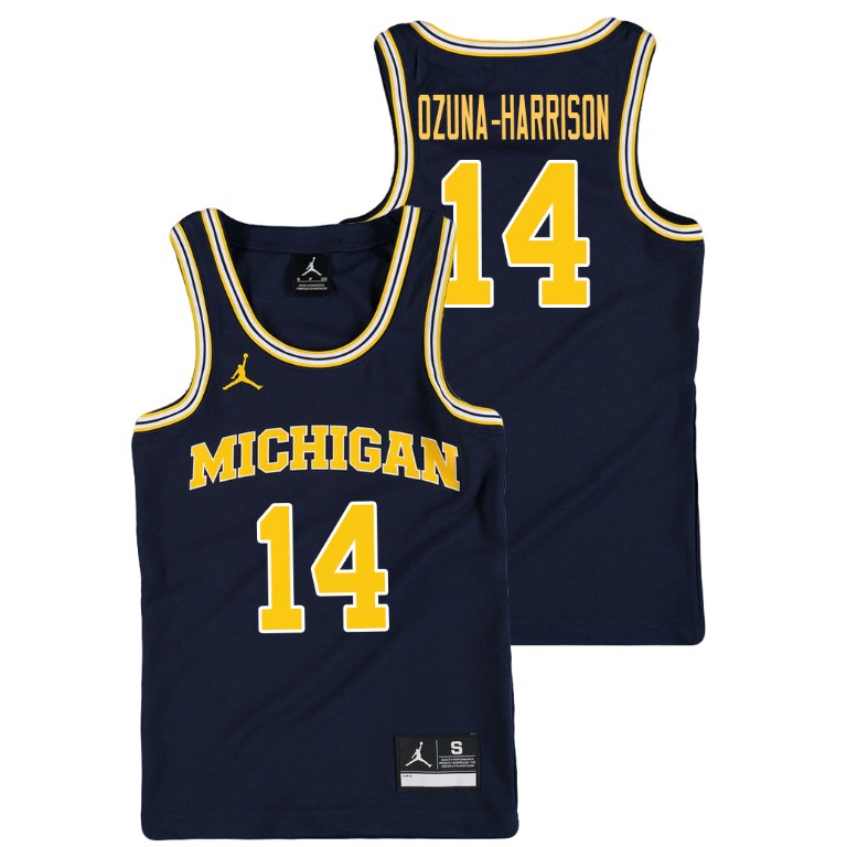 Youth Michigan Wolverines Navy Rico Ozuna-Harrison College Basketball Jordan Replica Jersey