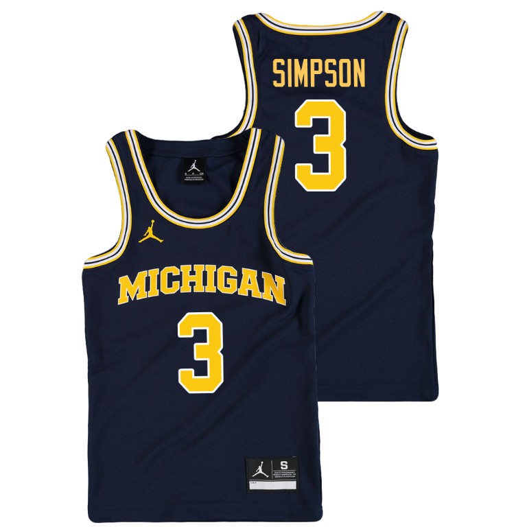 Youth Michigan Wolverines Navy Zavier Simpson College Basketball Jordan Replica Jersey
