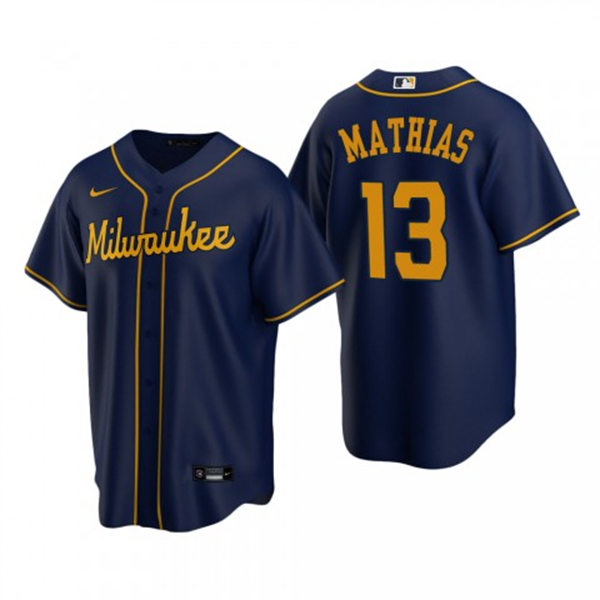 Youth Milwaukee Brewers #13 Mark Mathias Navy Alternate Jersey
