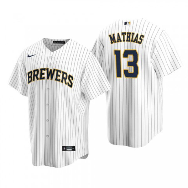 Youth Milwaukee Brewers #13 Mark Mathias White Pinstripe Alternate Jersey
