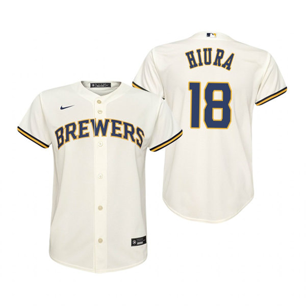 Youth Milwaukee Brewers #18 Keston Hiura Cream Home Jersey