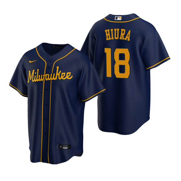 Youth Milwaukee Brewers #18 Keston Hiura Navy Alternate Jersey