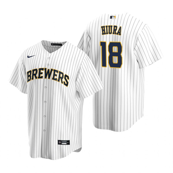 Youth Milwaukee Brewers #18 Keston Hiura White Pinstripe Alternate Jersey
