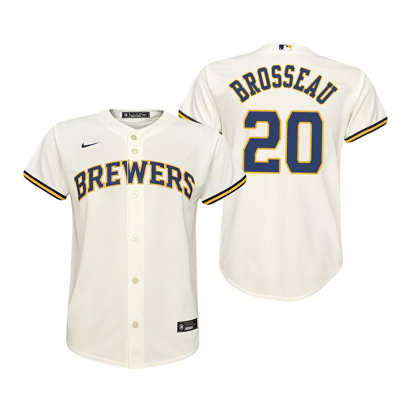 Youth Milwaukee Brewers #20 Mike Brosseau Cream Home Jersey