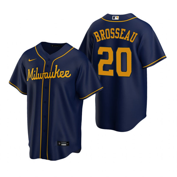 Youth Milwaukee Brewers #20 Mike Brosseau Navy Alternate Jersey