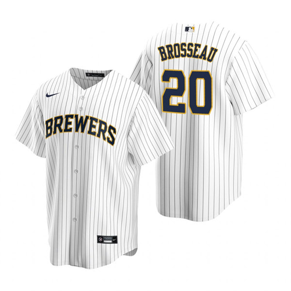 Youth Milwaukee Brewers #20 Mike Brosseau White Pinstripe Alternate Jersey