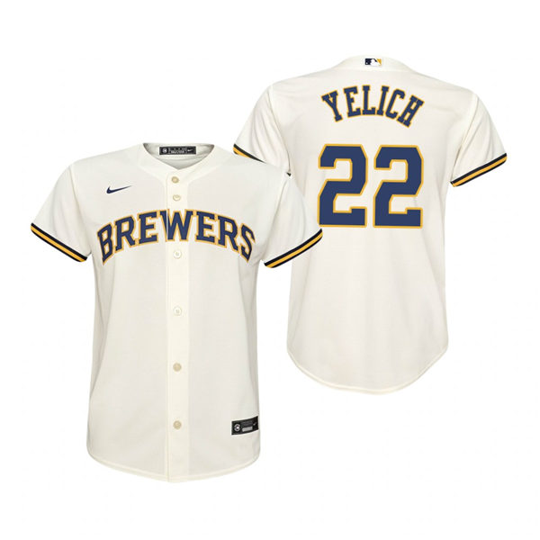 Youth Milwaukee Brewers #22 Christian Yelich Nike Cream Home Jersey