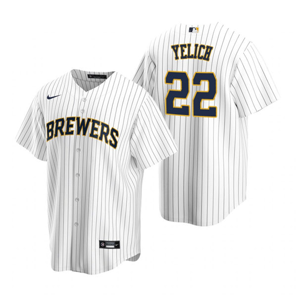 Youth Milwaukee Brewers #22 Christian Yelich Nike White Pinstripe Alternate Jersey