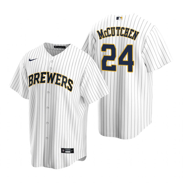 Youth Milwaukee Brewers #24 Andrew McCutchen White Pinstripe Alternate Jersey