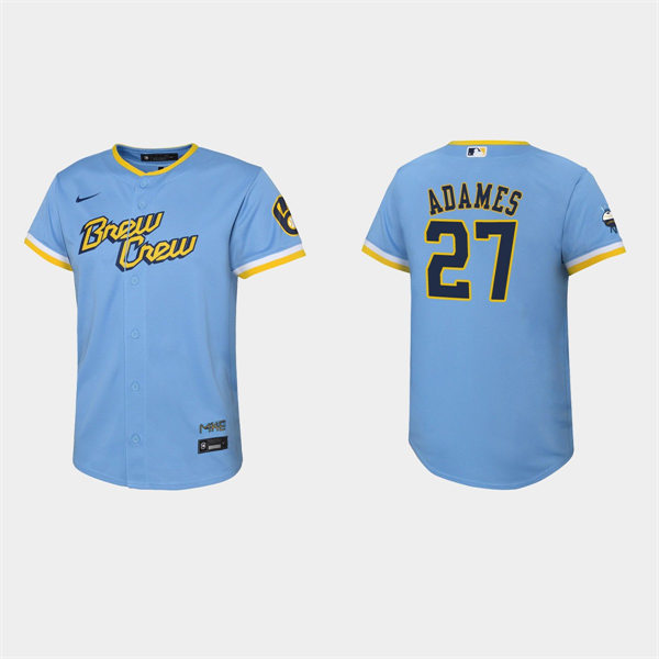 Youth Milwaukee Brewers #27 Willy Adames Powder Blue 2022 Stitched City Connect Jersey