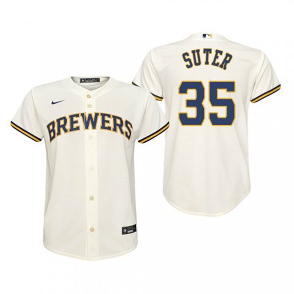 Youth Milwaukee Brewers #35 Brent Suter Cream Home Jersey