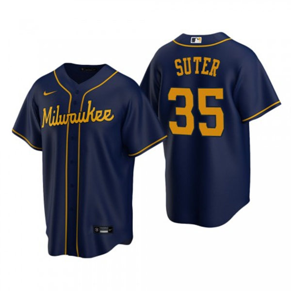 Youth Milwaukee Brewers #35 Brent Suter Navy Alternate Jersey