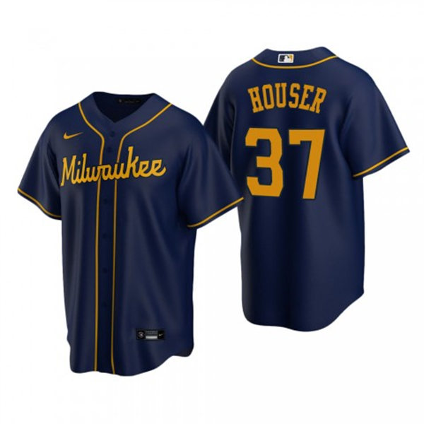 Youth Milwaukee Brewers #37 Adrian Houser Navy Alternate Jersey