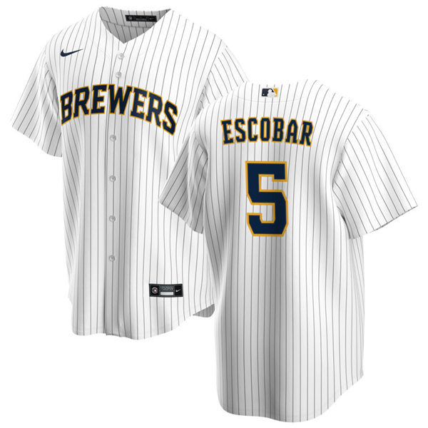 Youth Milwaukee Brewers #5 Eduardo Escobar Nike White Pinstripe Alternate Jersey