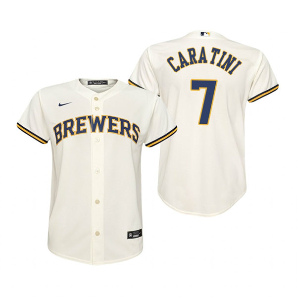 Youth Milwaukee Brewers #7 Victor Caratini Cream Home Jersey
