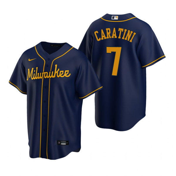 Youth Milwaukee Brewers #7 Victor Caratini Navy Alternate Jersey