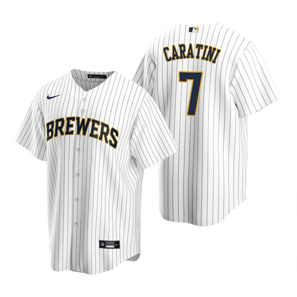 Youth Milwaukee Brewers #7 Victor Caratini White Pinstripe Alternate Jersey