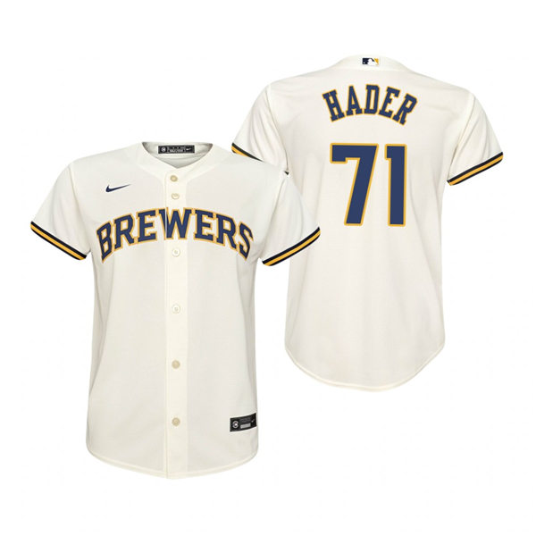 Youth Milwaukee Brewers #71 Josh Hader Nike Cream Home Jersey