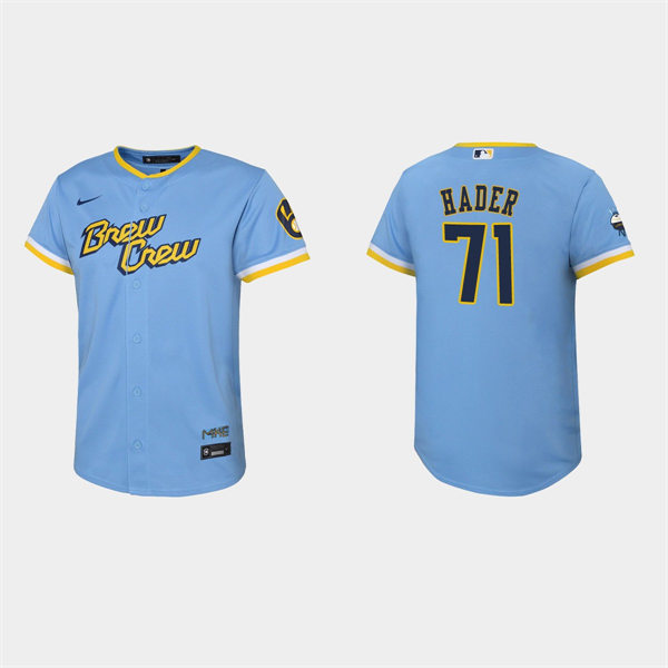 Youth Milwaukee Brewers #71 Josh Hader Powder Blue 2022 Stitched City Connect Jersey