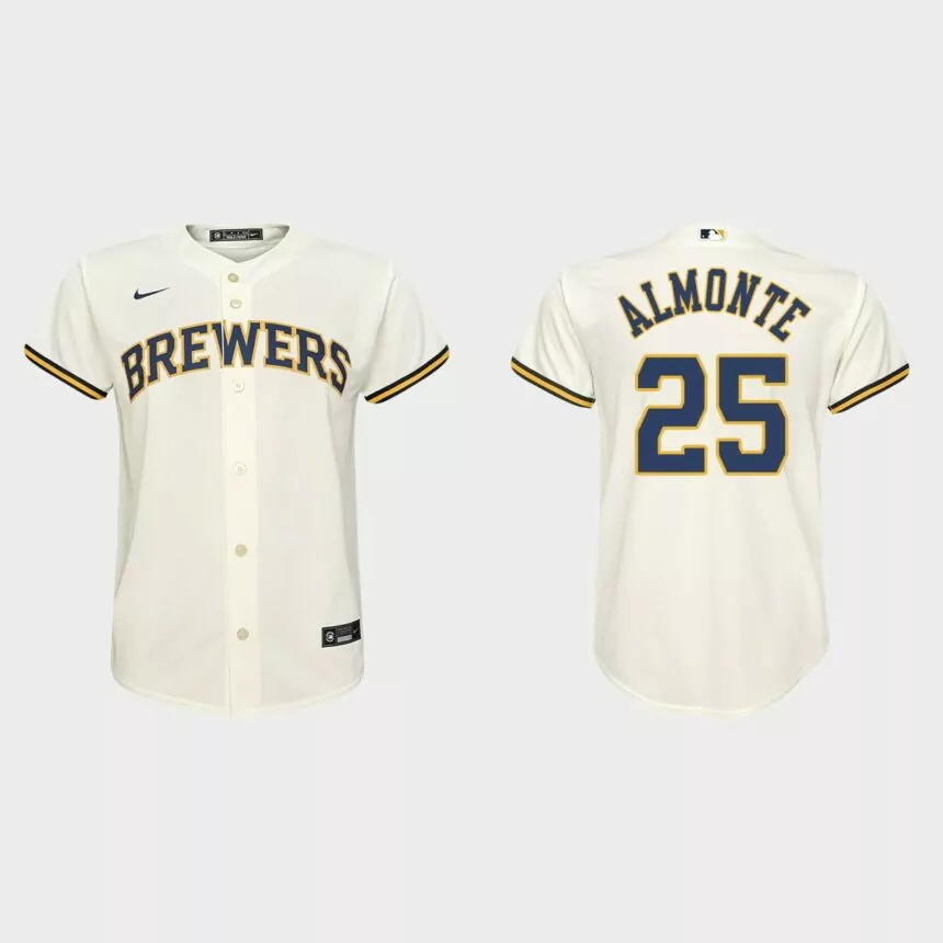 Youth Milwaukee Brewers Abraham Almonte Cream Replica Home Jersey