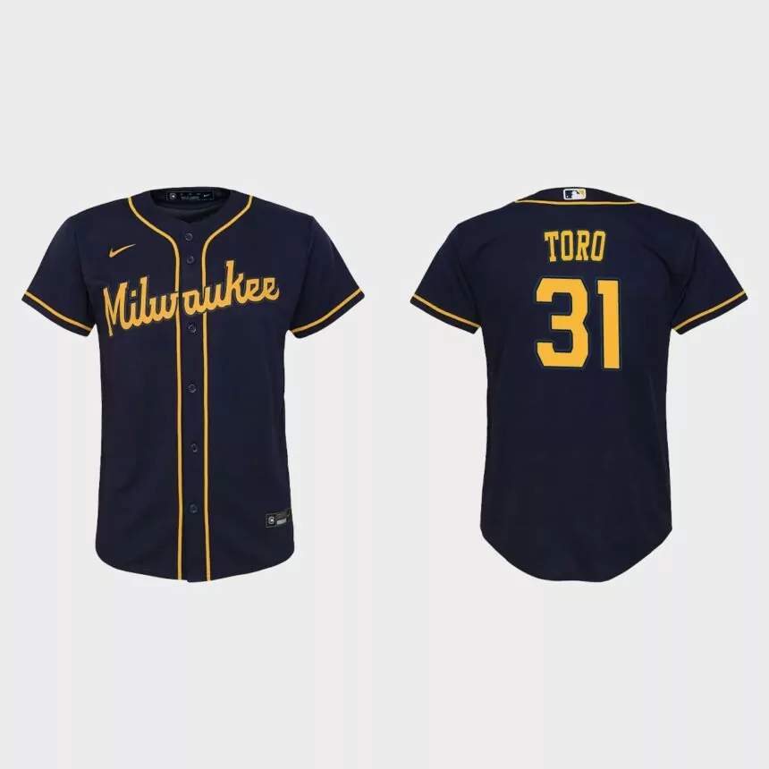 Youth Milwaukee Brewers Abraham Toro Navy Replica Jersey