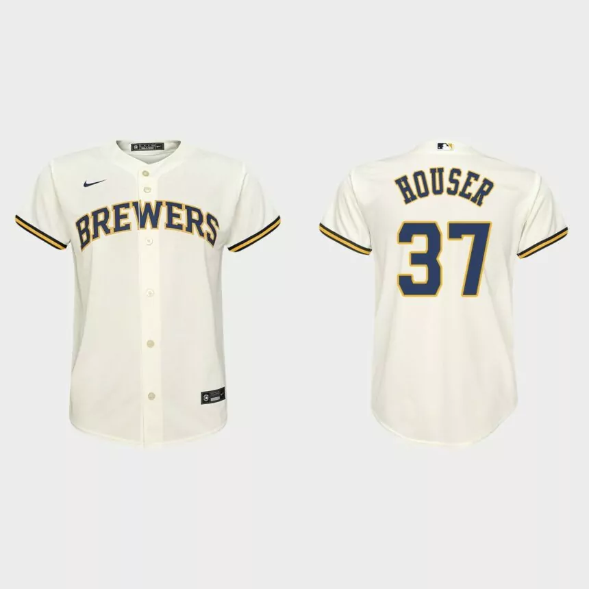 Youth Milwaukee Brewers Adrian Houser Cream Replica Home Jersey