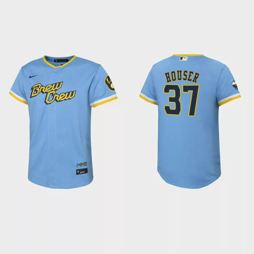 Youth Milwaukee Brewers Adrian Houser Powder Blue 2022 City Connect Replica Jersey